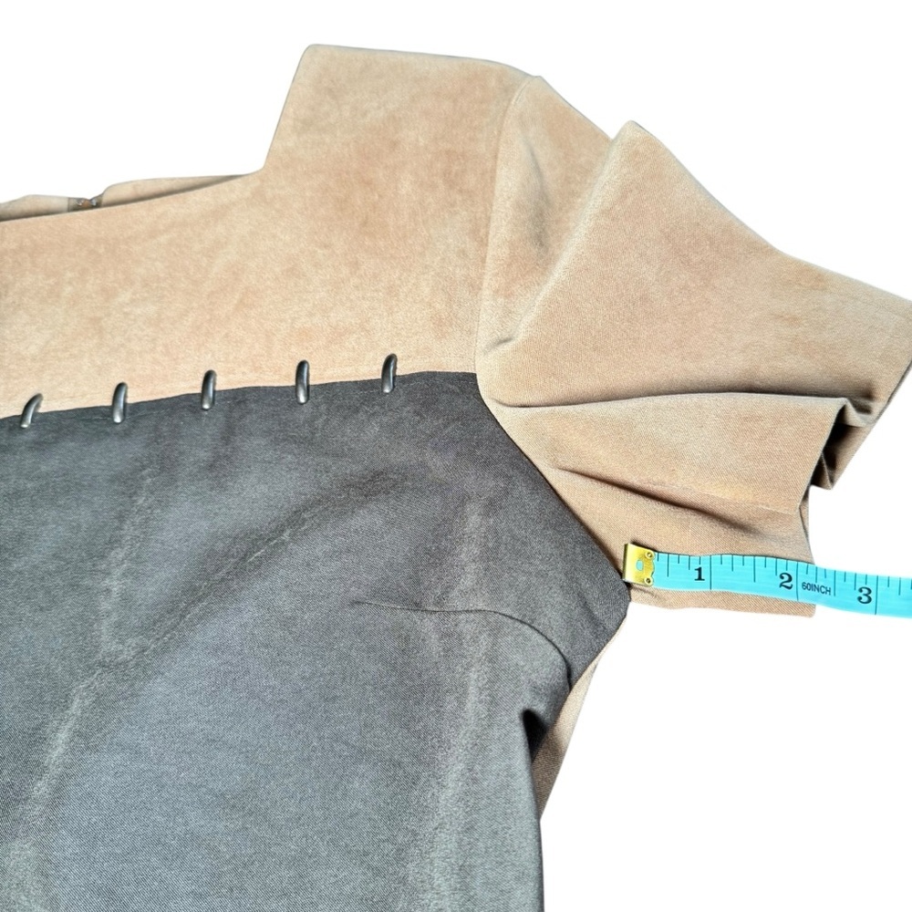 Vintage Sag Harbor Colorblock Dress Brown Faux Suede Fall 90s Short Sleeve 10 - Picture 9 of 9
